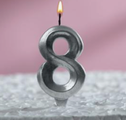 Изображение Свеча в торт "Грань", цифра "8", серебряный металлик